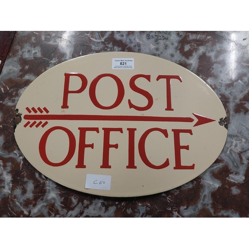 821 - Enamel double sided Post Office sign. {24 cm H x 36 cm W}.