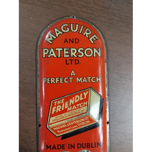 829 - Maguire and Patterson Safety Matches tinplate advertising match strike. {24 cm H x 8 cm W}.