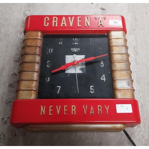 830 - 1950's Craven A advertising clock {35 cm H x 33 cm W x 7 cm D}.