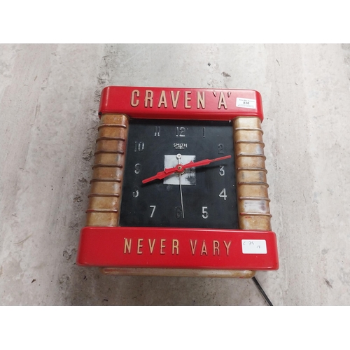 830 - 1950's Craven A advertising clock {35 cm H x 33 cm W x 7 cm D}.