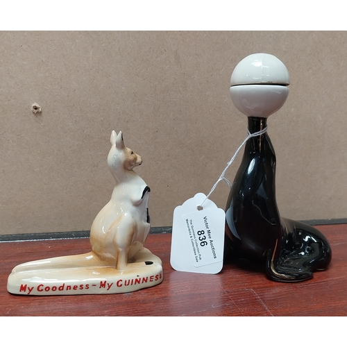 836 - Guinness ceramic seal in the form of a bottle {14 cm H x 9 cm W x 7 cm D} and Kangaroo {10 cm H x 9 ... 