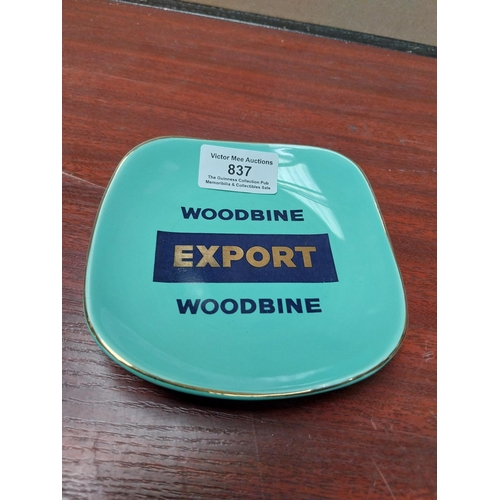 837 - Ross's Of Belfast Ginger Ale {12 cm Dia} and Woodbine Export {12 cm Dia} advertising ashtrays.