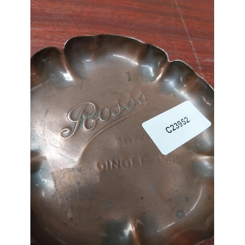 837 - Ross's Of Belfast Ginger Ale {12 cm Dia} and Woodbine Export {12 cm Dia} advertising ashtrays.