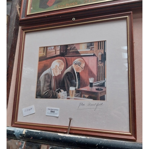 844 - Framed John Woodfull Pub Scene print. {30 cm H x 33 cm W}.