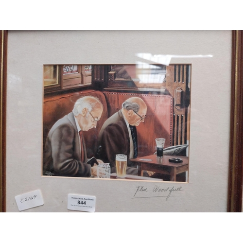 844 - Framed John Woodfull Pub Scene print. {30 cm H x 33 cm W}.