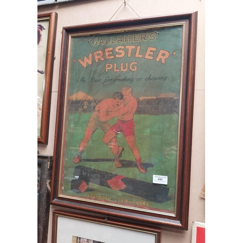 845 - Gallaher's Wrestler Plug framed advertising print. {57 cm H x 41 cm W}.