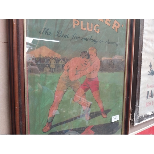 845 - Gallaher's Wrestler Plug framed advertising print. {57 cm H x 41 cm W}.