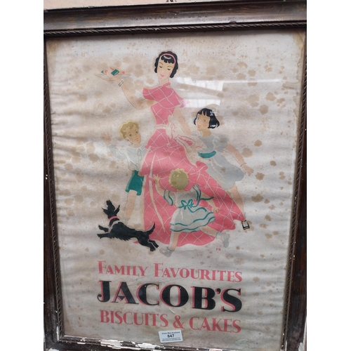 847 - Framed Jacob's Biscuits and Cakes advertising print. {55 cm H x 43 cm W}.