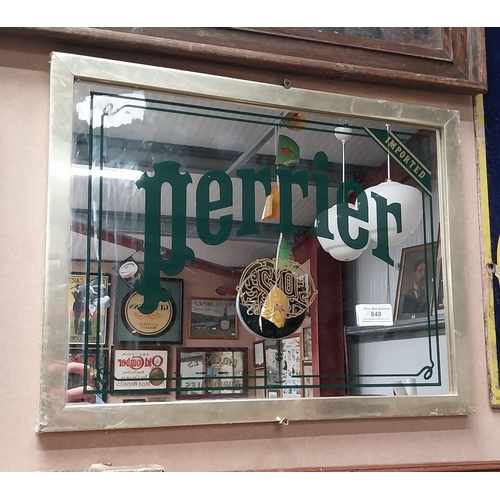 849 - Perrier sparkling water framed advertising mirror {33cm H x 43cm W}.