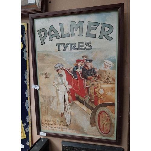 853 - Palmer Tyres framed advertising print. {62 cm H x 41 cm W}.