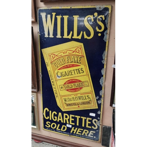 854 - Wills's Gold Flake Cigarettes Sold Here enamel advertising sign. {90 cm H x 45 cm W}.