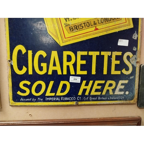 854 - Wills's Gold Flake Cigarettes Sold Here enamel advertising sign. {90 cm H x 45 cm W}.