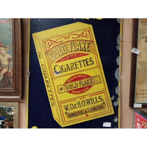 854 - Wills's Gold Flake Cigarettes Sold Here enamel advertising sign. {90 cm H x 45 cm W}.