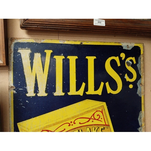 854 - Wills's Gold Flake Cigarettes Sold Here enamel advertising sign. {90 cm H x 45 cm W}.