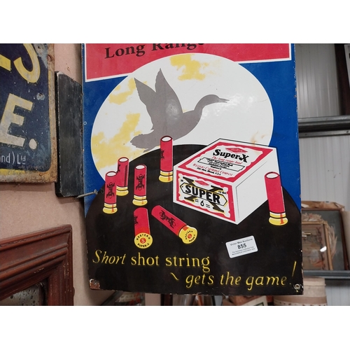 855 - Western Super X Long Range Shells enamel advertising wall sign.  {46 cm H x 30 cm W}