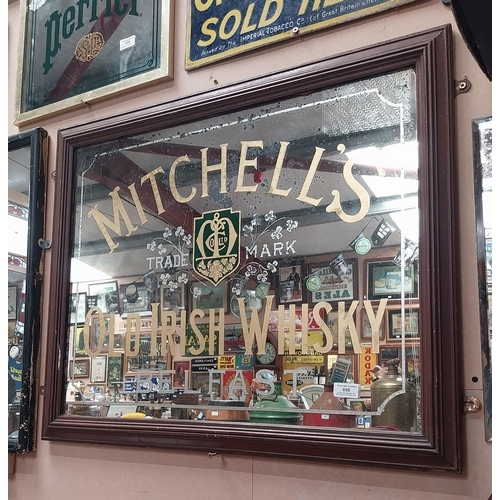 856 - Mitchell's Old Irish Whisky Belfast framed advertising mirror. {65 cm H x 80 cm W}.