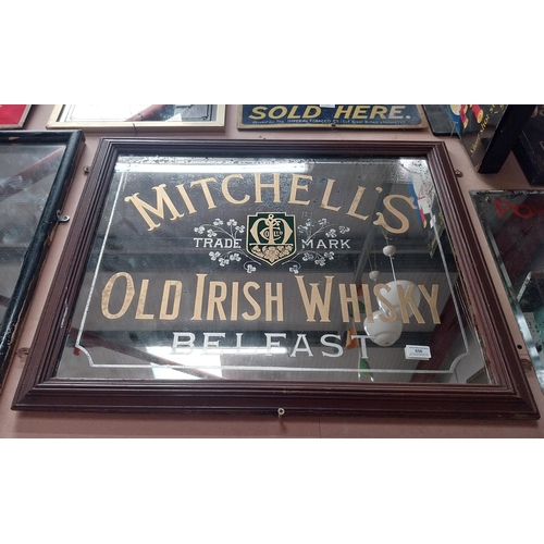 856 - Mitchell's Old Irish Whisky Belfast framed advertising mirror. {65 cm H x 80 cm W}.