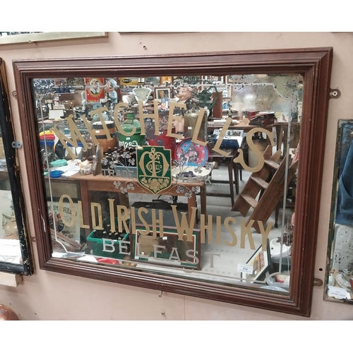 856 - Mitchell's Old Irish Whisky Belfast framed advertising mirror. {65 cm H x 80 cm W}.