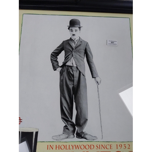 857 - In Hollywood since 1932 Charlie Chaplin Guinness framed advertising print. {60 cm H x 50 cm W}.