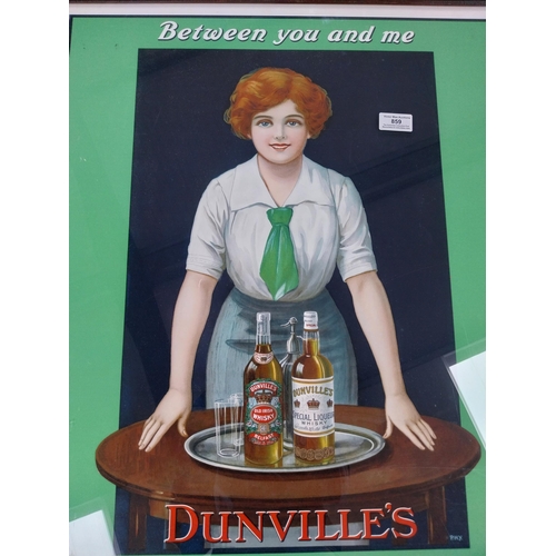 859 - Between You and Me Dunville's Is The Best Whisky framed advertising print. {73 cm H x 60 cm W}