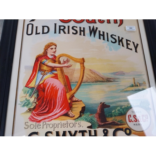 860 - The Coulin Old Irish Whiskey C Smith and Co Dundalk framed advertising print. {71 cm H x 58 cm W}