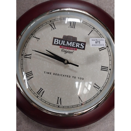 872 - Bulmers Cider Time Dedicated to You battery advertising clock. {33 cm Dia.}.