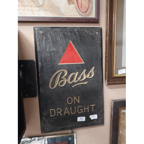 874 - Bass on Draught slate advertising sign. {48 cm H x 31 cm W}.