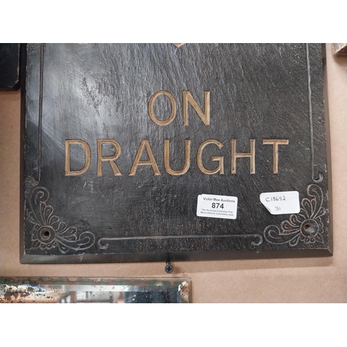 874 - Bass on Draught slate advertising sign. {48 cm H x 31 cm W}.