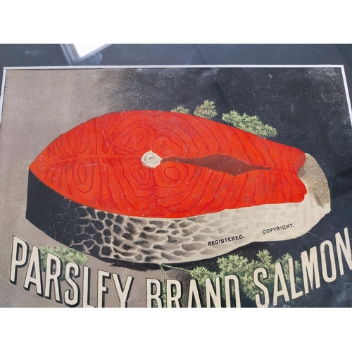 875 - Parsley Brand Salmon framed showcard. {31 cm H x 36 cm W}.