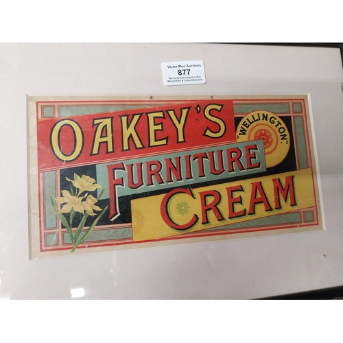 877 - Oakey's Furniture Cream framed showcard. {25 cm H x 35 cm W}.