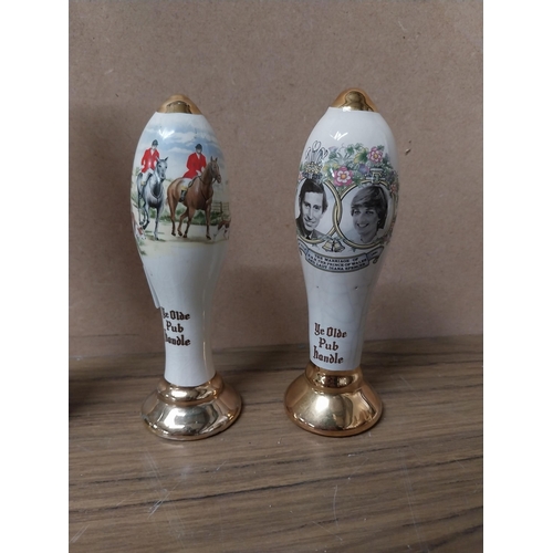 881 - Four ceramic bar pull handles - Lady Diana and Prince Charles etc. {21 cm H to 15 cm H