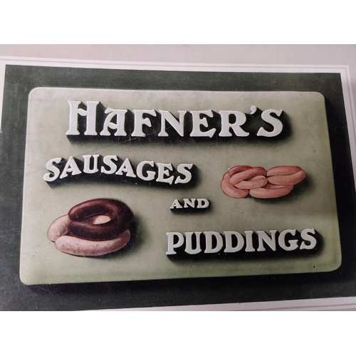 883 - Hafner's Sausages and Puddings South Great Georges St Dublin advertising showcard. {21 cm H x 28 cm ... 