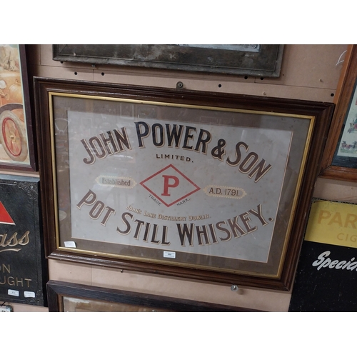 888 - John Power's and Sons Distillery Dublin framed advertising showcard. {57 cm H x 80 cm W}.