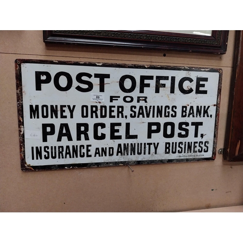 89 - Post Office for Money Order, Savings Bank, Parcel Post, Insurance and Annuity Business enamel advert... 