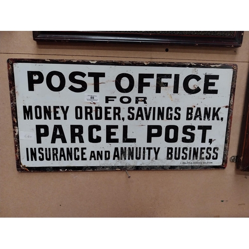 89 - Post Office for Money Order, Savings Bank, Parcel Post, Insurance and Annuity Business enamel advert... 