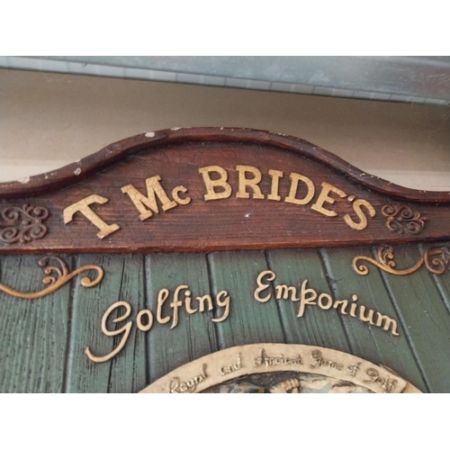 890 - Tom McBride Golfing Emporium composition advertising sign. {60 cm H x 60 cm W}.