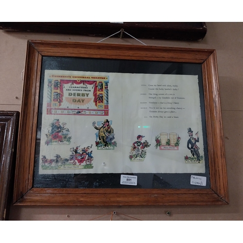 891 - Framed coloured print of Guinness's Universal Theatre Characters and Scenes from Derby Day. {38 cm H... 