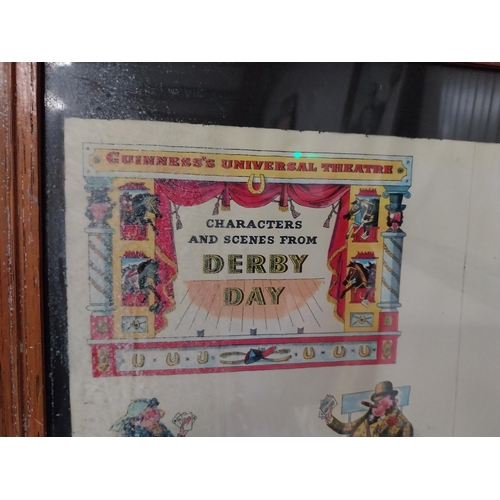 891 - Framed coloured print of Guinness's Universal Theatre Characters and Scenes from Derby Day. {38 cm H... 