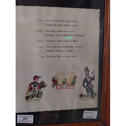 891 - Framed coloured print of Guinness's Universal Theatre Characters and Scenes from Derby Day. {38 cm H... 