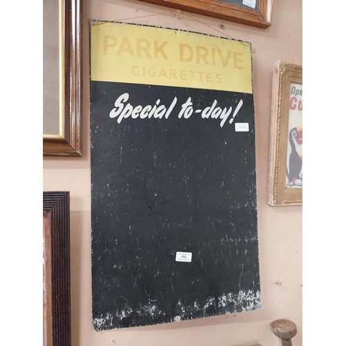 892 - Park Drive Cigarettes tinplate scoreboard. {68 cm H x 40 cm W}.