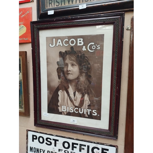 90 - Jacob and Co Biscuits showcard in original stamped framed. {64 cm H x 51 cm W}.