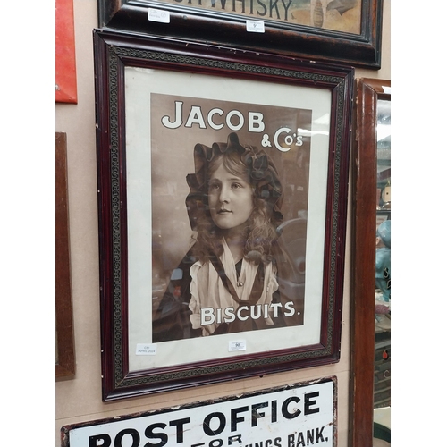 90 - Jacob and Co Biscuits showcard in original stamped framed. {64 cm H x 51 cm W}.