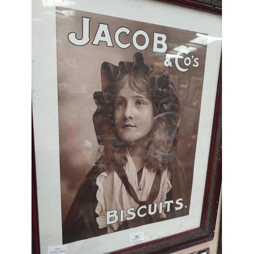 90 - Jacob and Co Biscuits showcard in original stamped framed. {64 cm H x 51 cm W}.