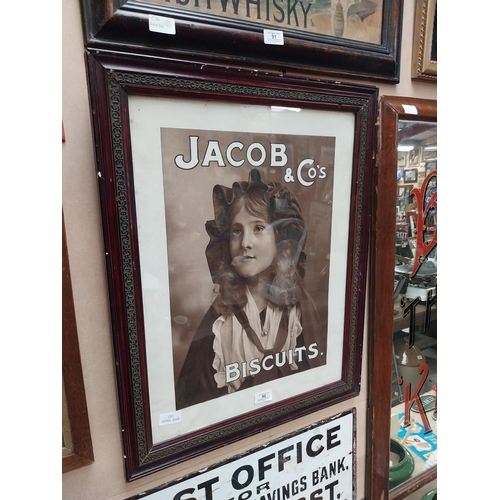 90 - Jacob and Co Biscuits showcard in original stamped framed. {64 cm H x 51 cm W}.