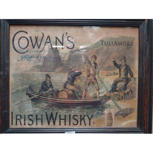 91 - Framed Cowan's Tullamore Irish Whisky advertising print. { 61 cm H x 54 cm W}.