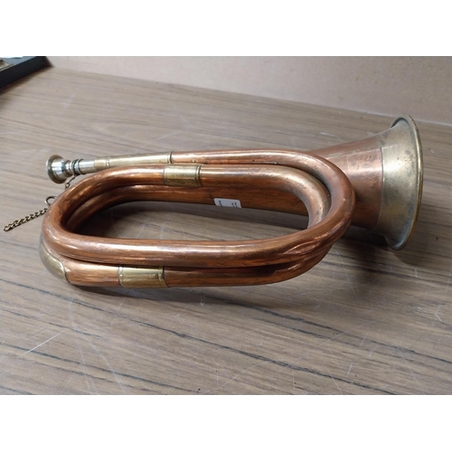 911 - Copper and Brass Bugle. {29 cm H x 13 cm Dia.}.