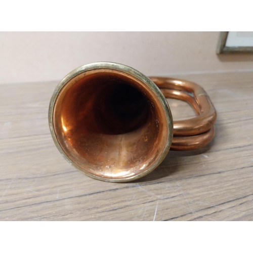 911 - Copper and Brass Bugle. {29 cm H x 13 cm Dia.}.