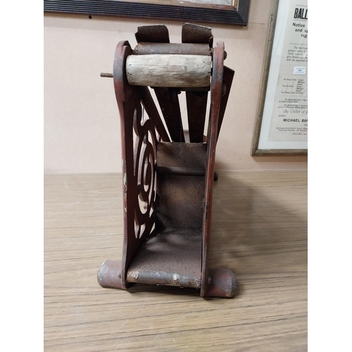 914 - Early 20th C. metal paper cutter. {30 cm H x 60 cm W x 17 cm D}