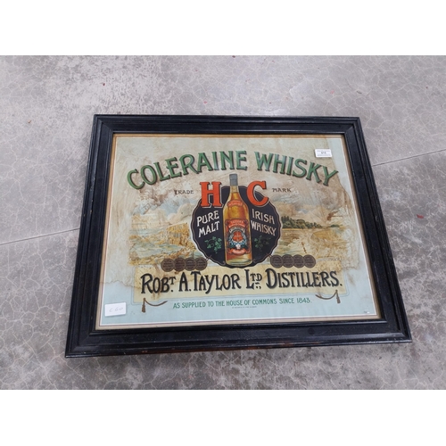 915 - Coleraine Whisky Robert A Taylor Distillers framed advertising print. {52 cm H x 63 cm W}.