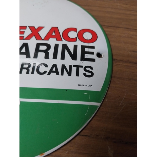 924 - Texaco lubricants enamel sign. {15 cm Dia.}.